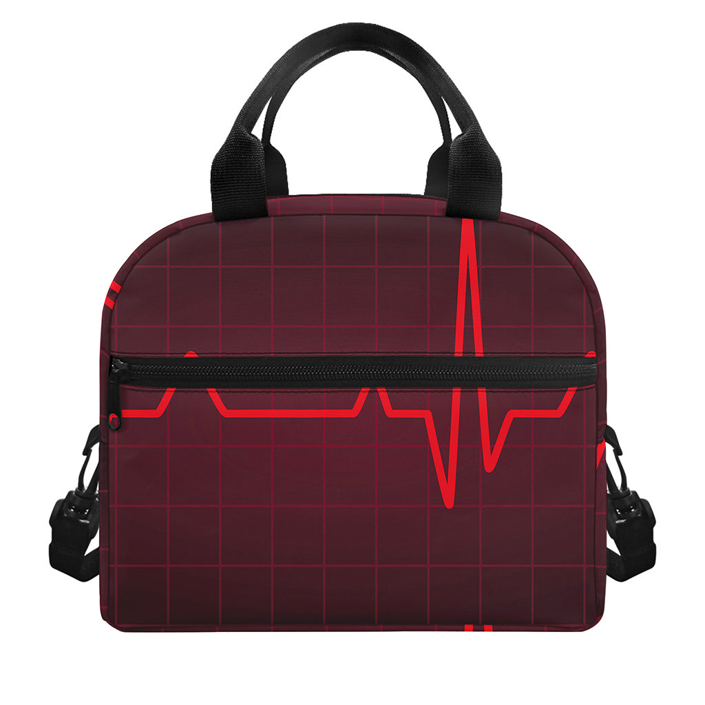 Red Heartbeat Print Insulated Lunch Bag