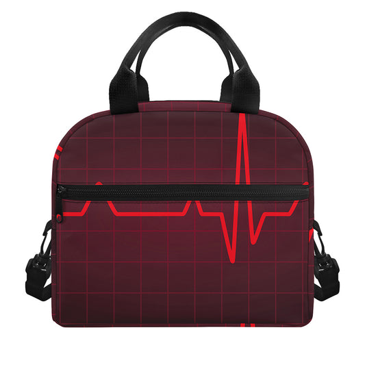 Red Heartbeat Print Insulated Lunch Bag