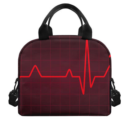 Red Heartbeat Print Insulated Lunch Bag