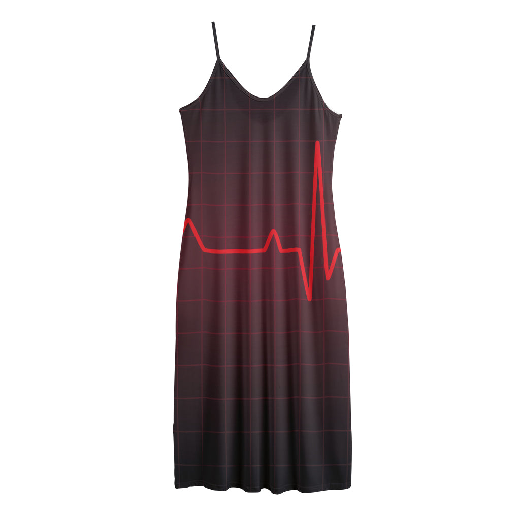 Red Heartbeat Print Jersey Midi Cami Dress