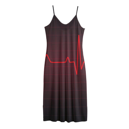 Red Heartbeat Print Jersey Midi Cami Dress