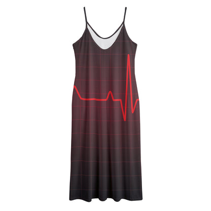 Red Heartbeat Print Jersey Midi Cami Dress