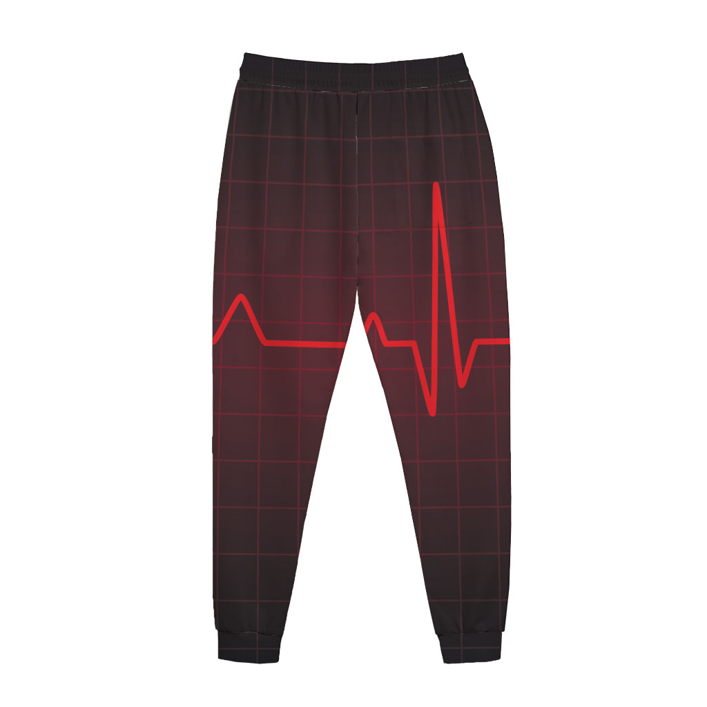 Red Heartbeat Print Jogger Pants