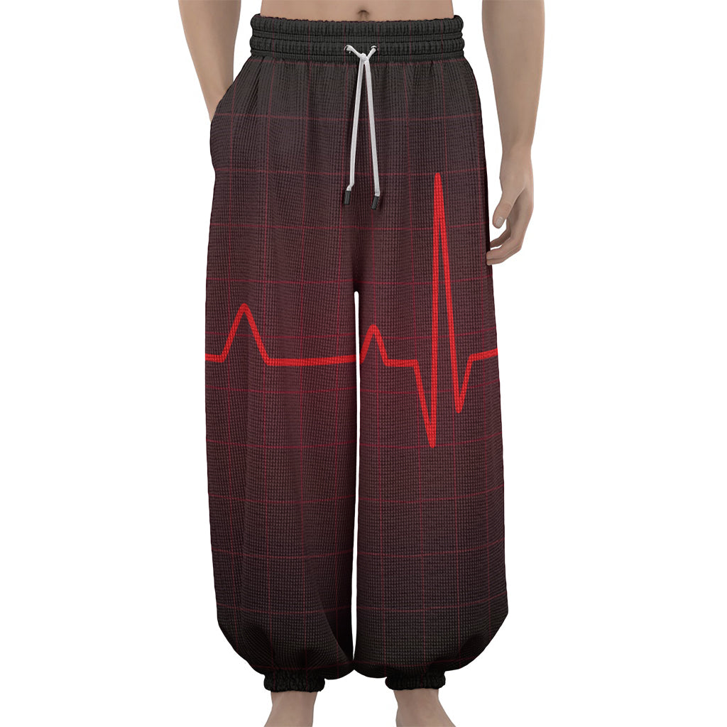 Red Heartbeat Print Lantern Pants