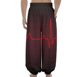 Red Heartbeat Print Lantern Pants