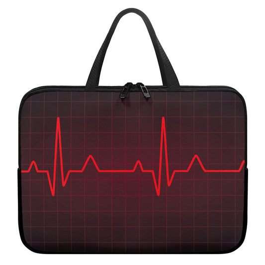 Red Heartbeat Print Laptop Sleeve With Handle