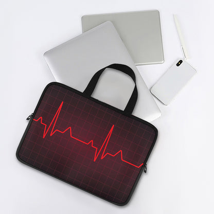 Red Heartbeat Print Laptop Sleeve With Handle