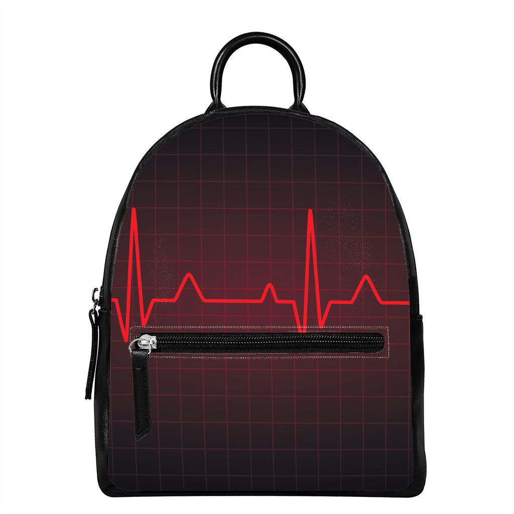 Red Heartbeat Print Leather Backpack