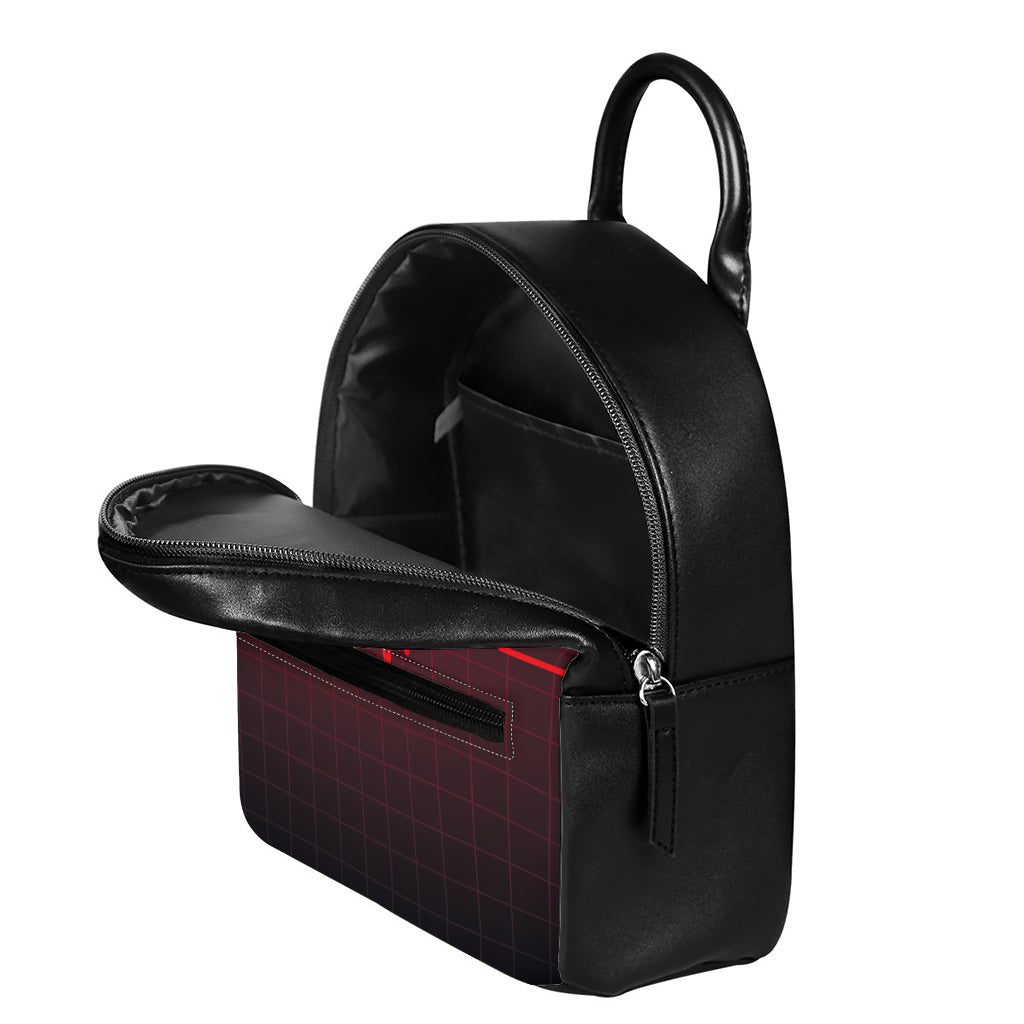 Red Heartbeat Print Leather Backpack