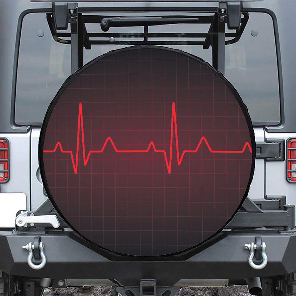 Red Heartbeat Print Leather Spare Tire Cover