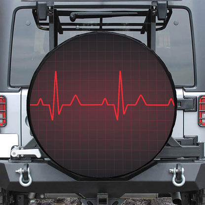 Red Heartbeat Print Leather Spare Tire Cover