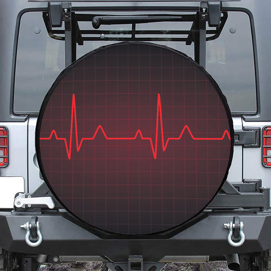 Red Heartbeat Print Leather Spare Tire Cover