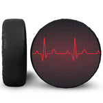 Red Heartbeat Print Leather Spare Tire Cover