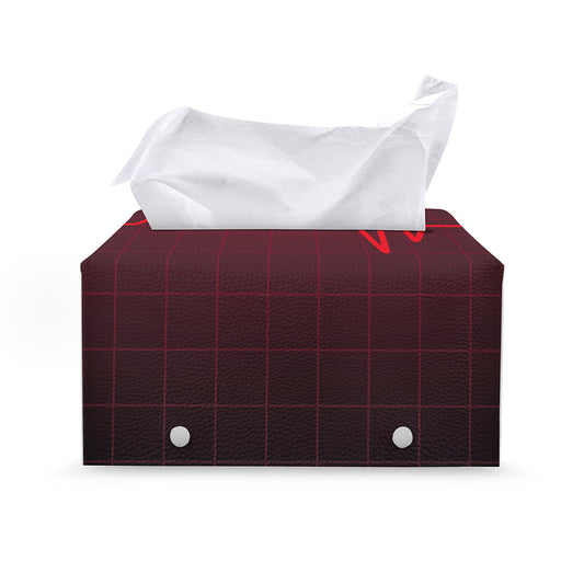 Red Heartbeat Print Leather Tissue Box Cover