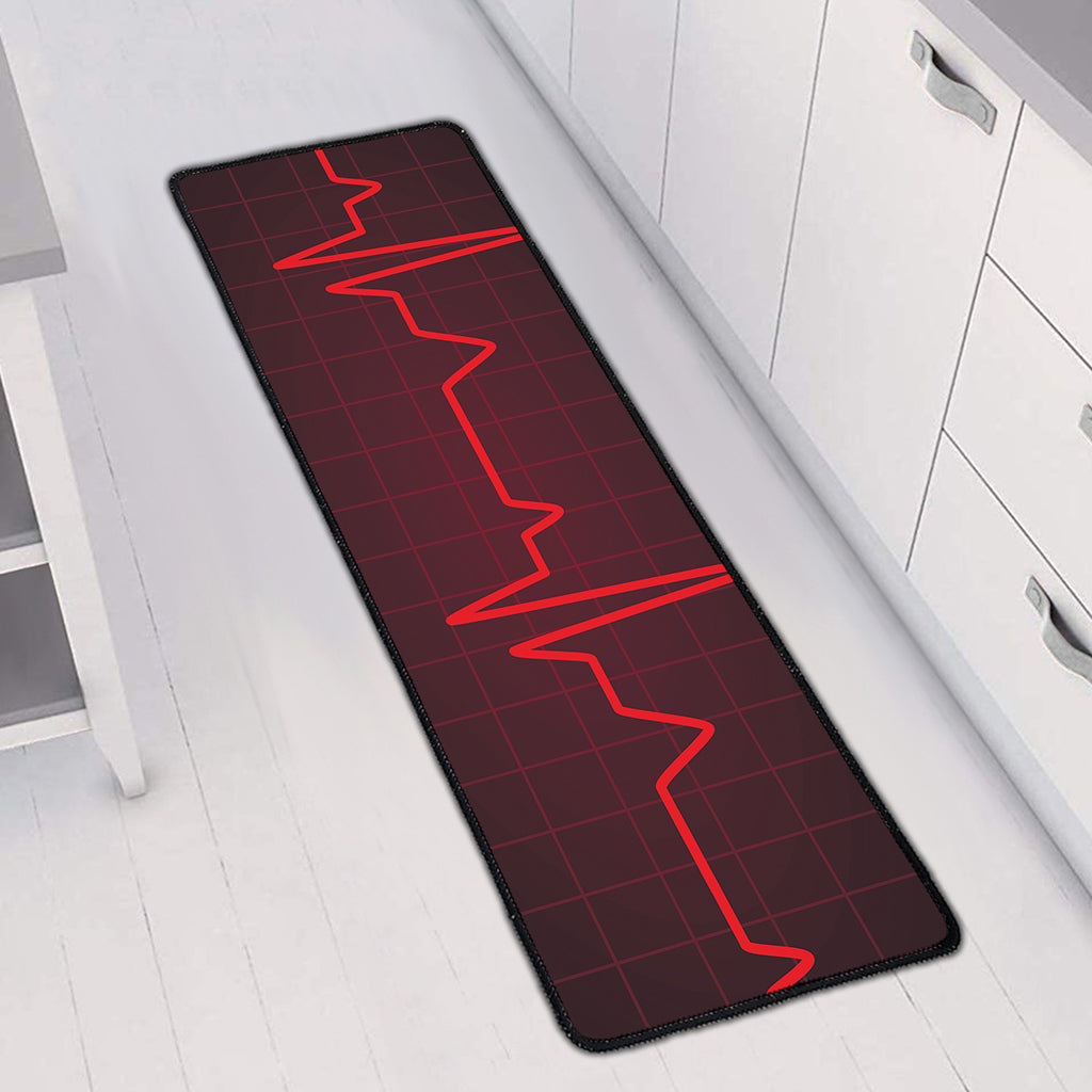 Red Heartbeat Print Long Kitchen Mat