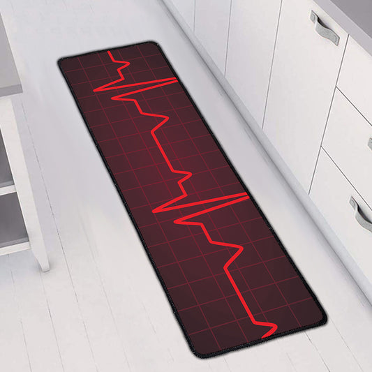 Red Heartbeat Print Long Kitchen Mat