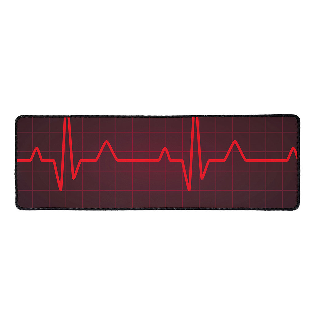 Red Heartbeat Print Long Kitchen Mat