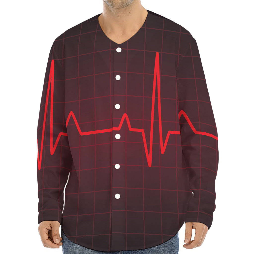 Red Heartbeat Print Long Sleeve Baseball Jersey