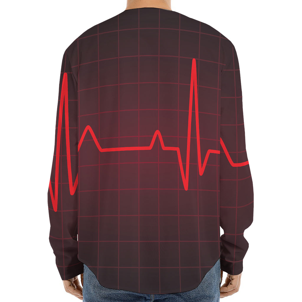 Red Heartbeat Print Long Sleeve Baseball Jersey