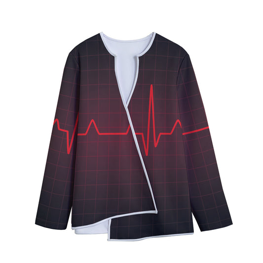 Red Heartbeat Print Long Sleeve Short Coat