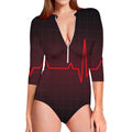 Red Heartbeat Print Long Sleeve Swimsuit