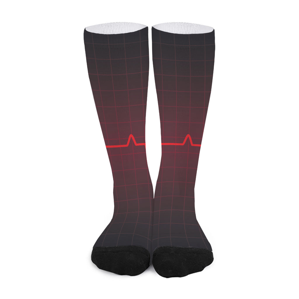 Red Heartbeat Print Long Socks