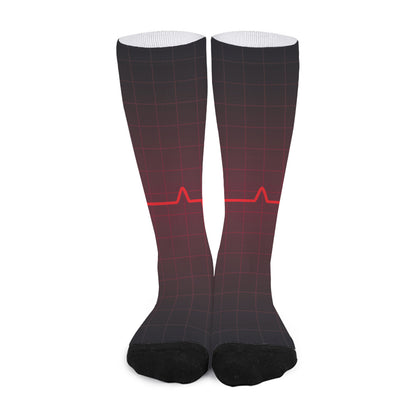 Red Heartbeat Print Long Socks