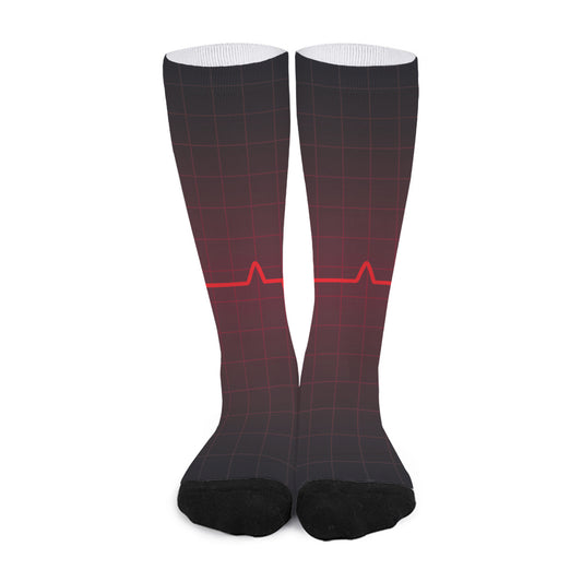 Red Heartbeat Print Long Socks