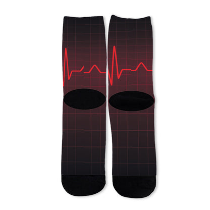 Red Heartbeat Print Long Socks
