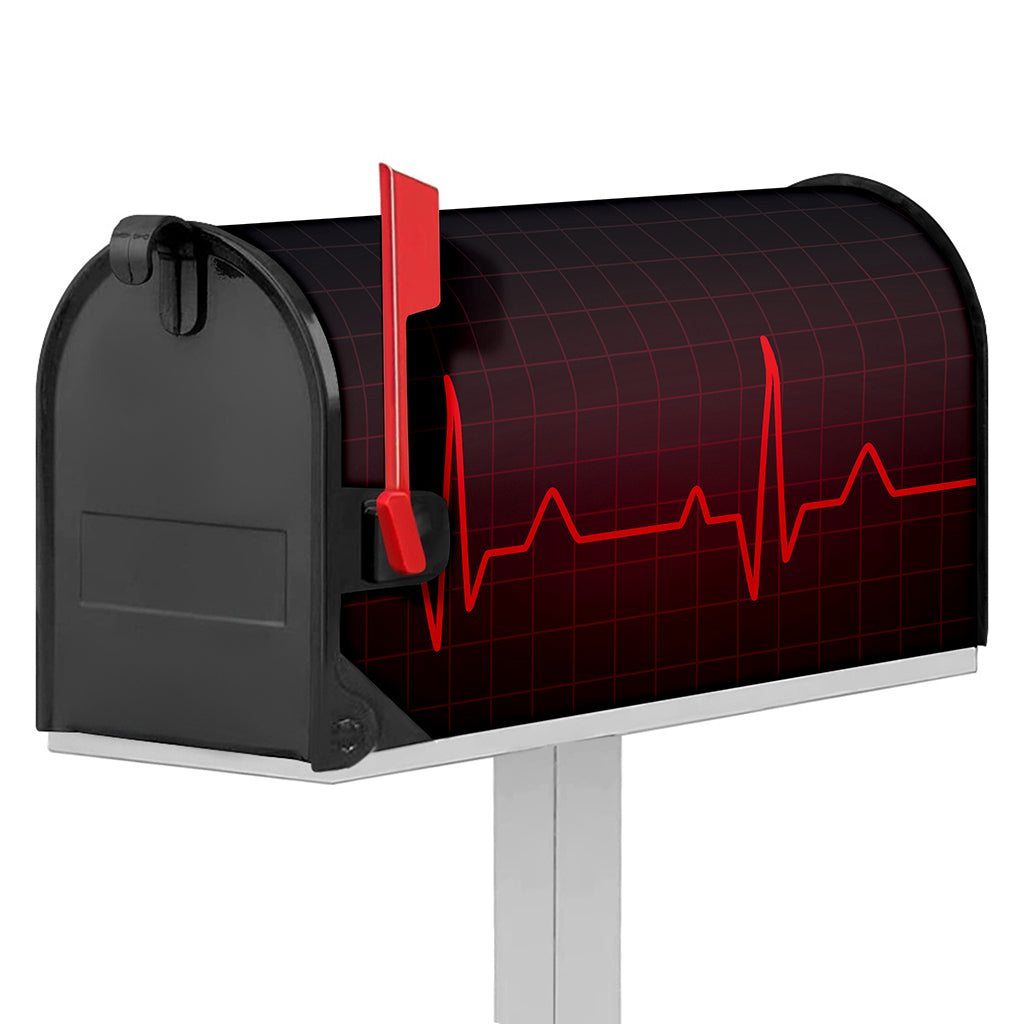 Red Heartbeat Print Mailbox Cover
