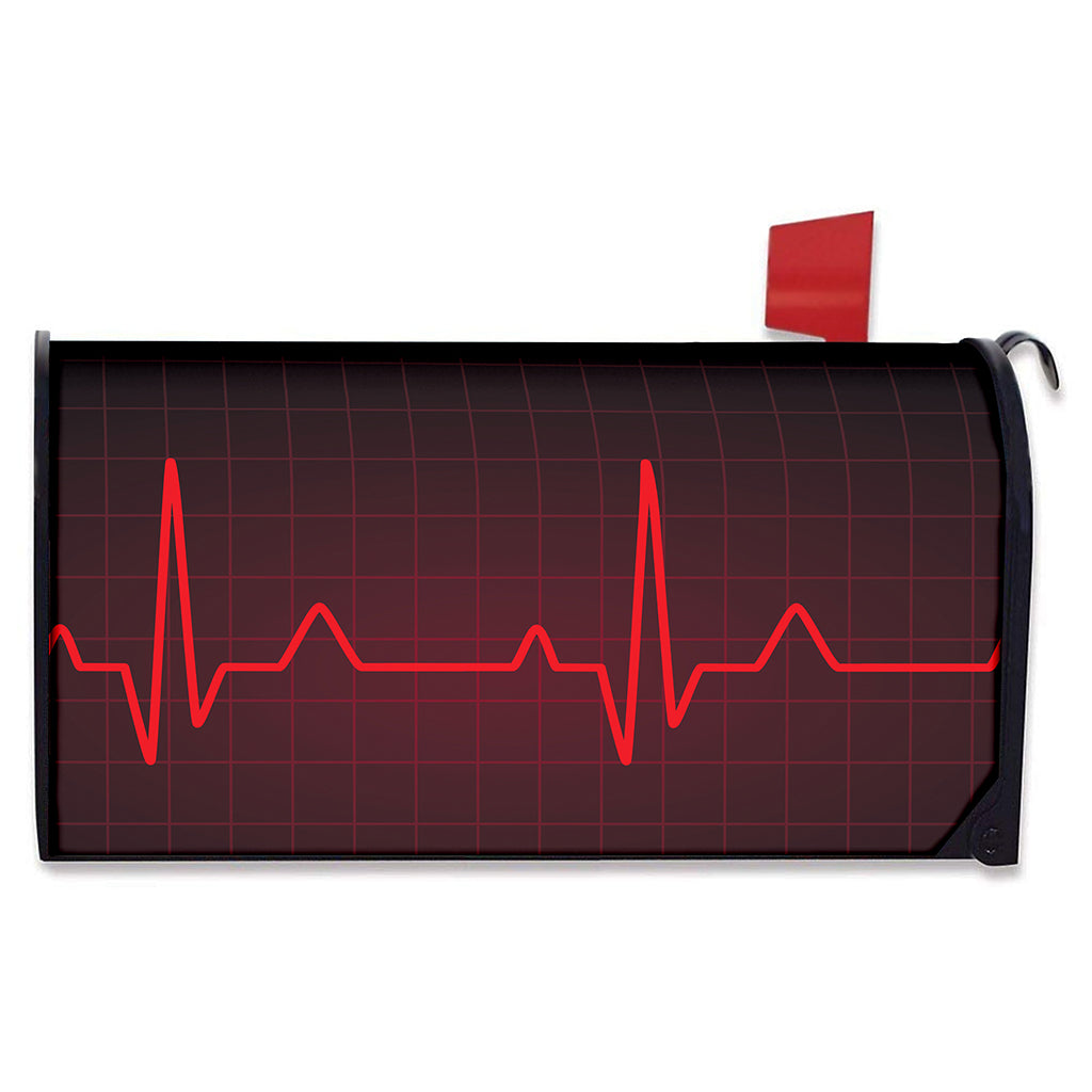 Red Heartbeat Print Mailbox Cover