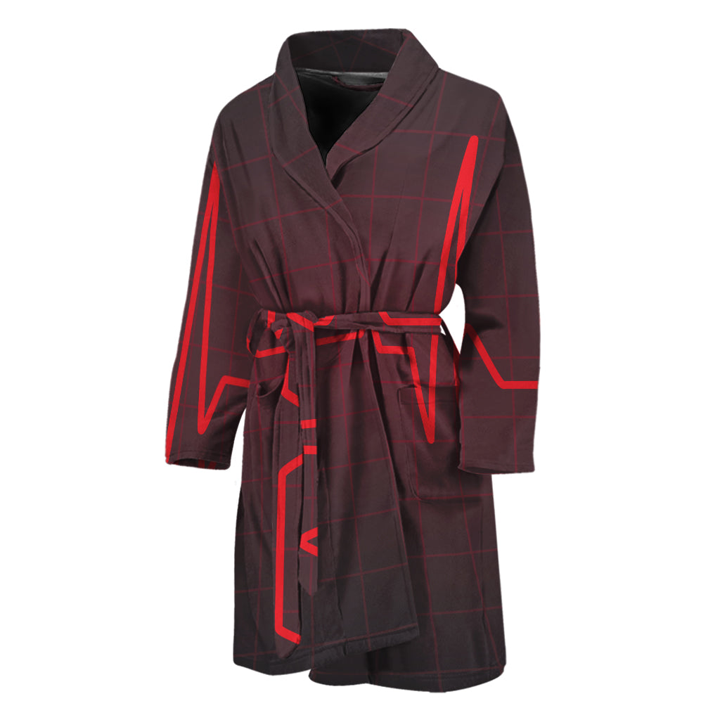 Red Heartbeat Print Men's Bathrobe
