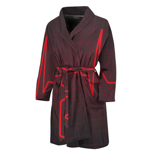 Red Heartbeat Print Men's Bathrobe