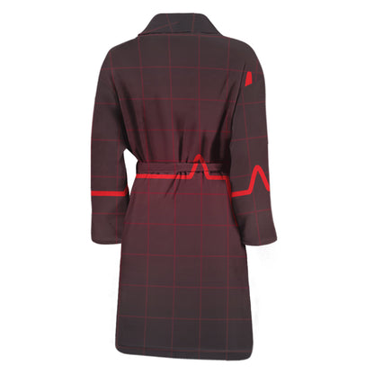 Red Heartbeat Print Men's Bathrobe