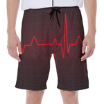 Red Heartbeat Print Men's Beach Shorts