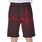 Red Heartbeat Print Men's Beach Shorts