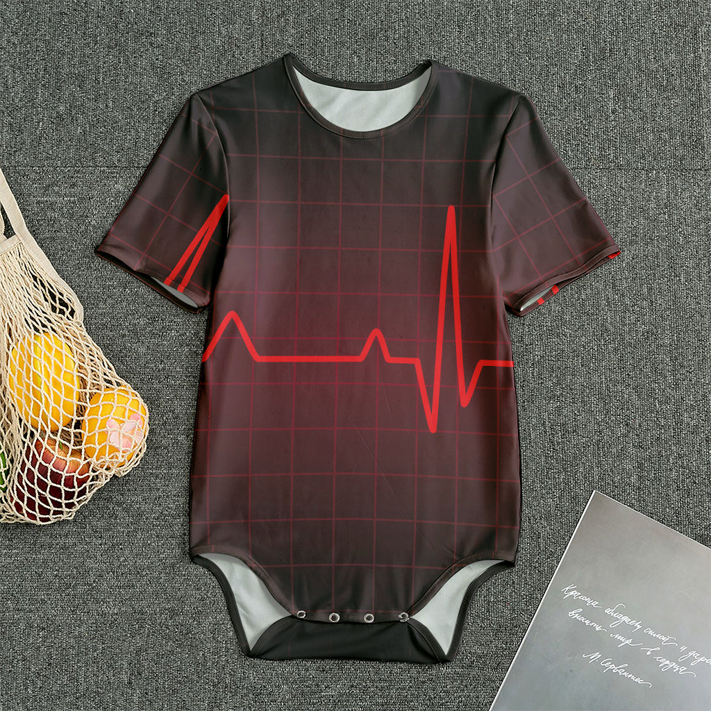 Red Heartbeat Print Men's Bodysuit