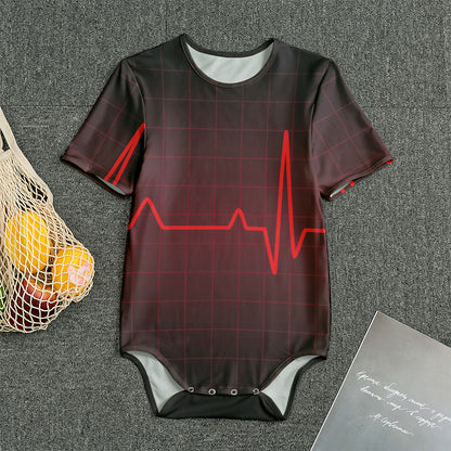 Red Heartbeat Print Men's Bodysuit