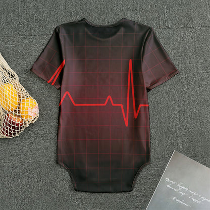 Red Heartbeat Print Men's Bodysuit