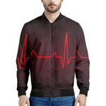 Red Heartbeat Print Men's Bomber Jacket