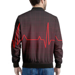 Red Heartbeat Print Men's Bomber Jacket