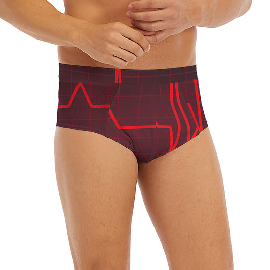 Red Heartbeat Print Men's Briefs