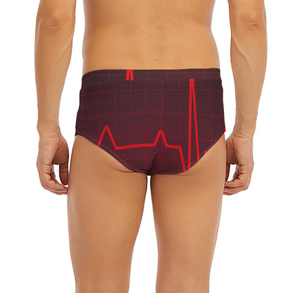 Red Heartbeat Print Men's Briefs