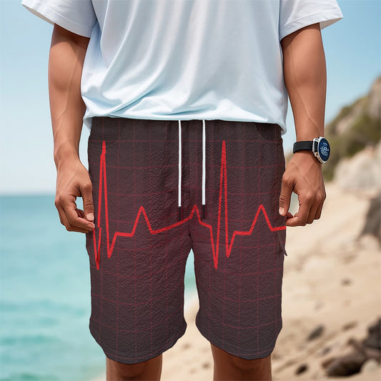 Red Heartbeat Print Men's Cargo Shorts