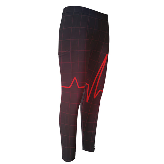 Red Heartbeat Print Men's Compression Pants