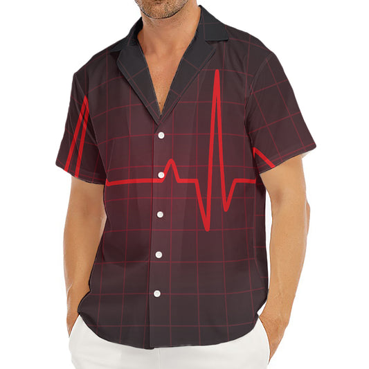 Red Heartbeat Print Men's Deep V-Neck Shirt