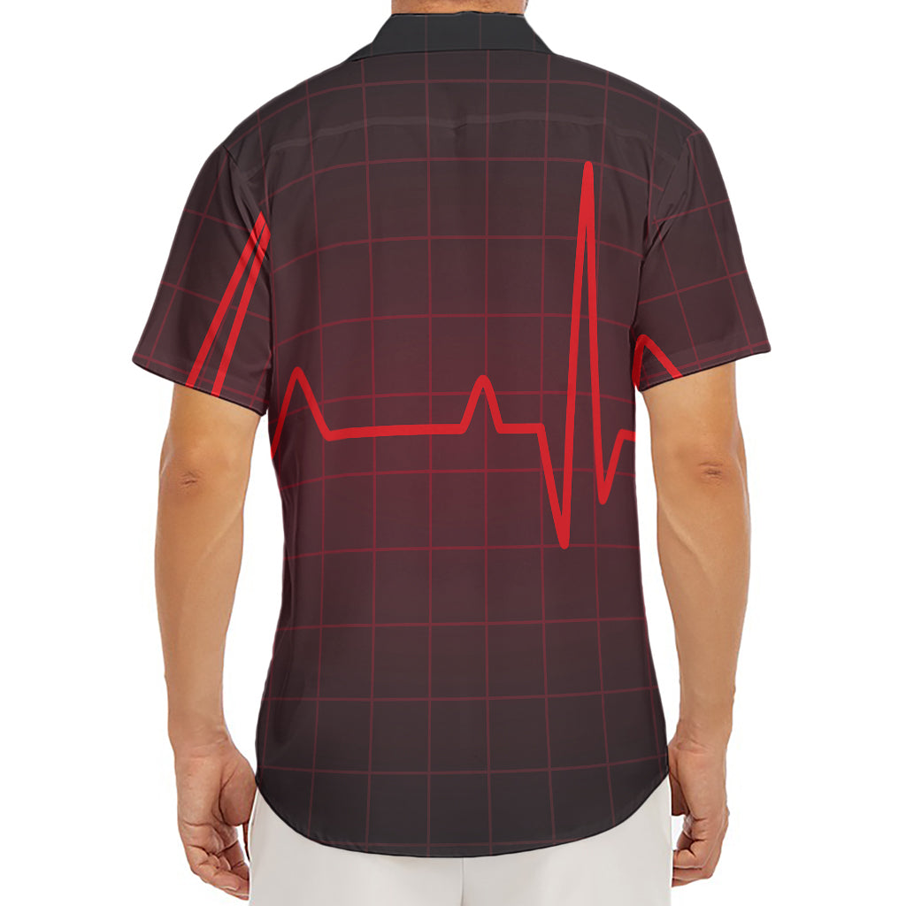 Red Heartbeat Print Men's Deep V-Neck Shirt
