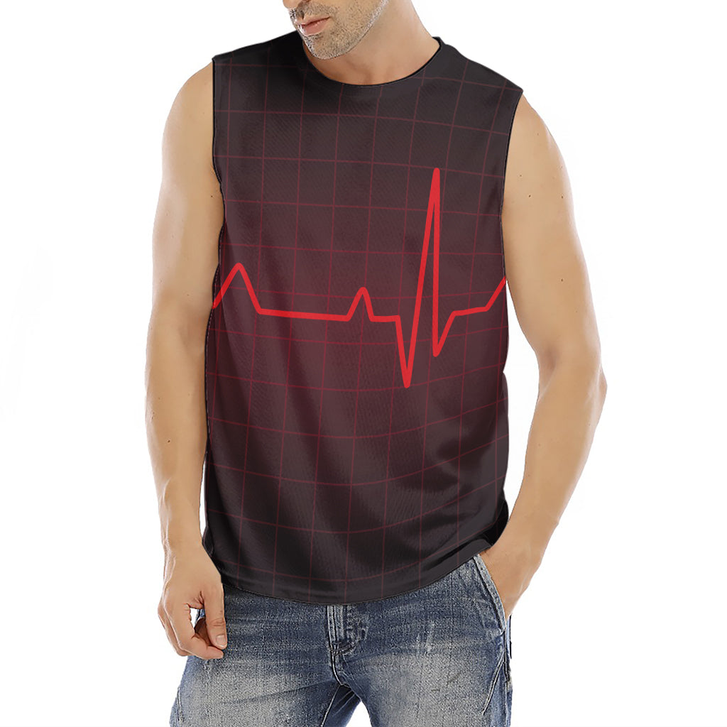 Red Heartbeat Print Men's Fitness Tank Top