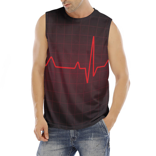 Red Heartbeat Print Men's Fitness Tank Top
