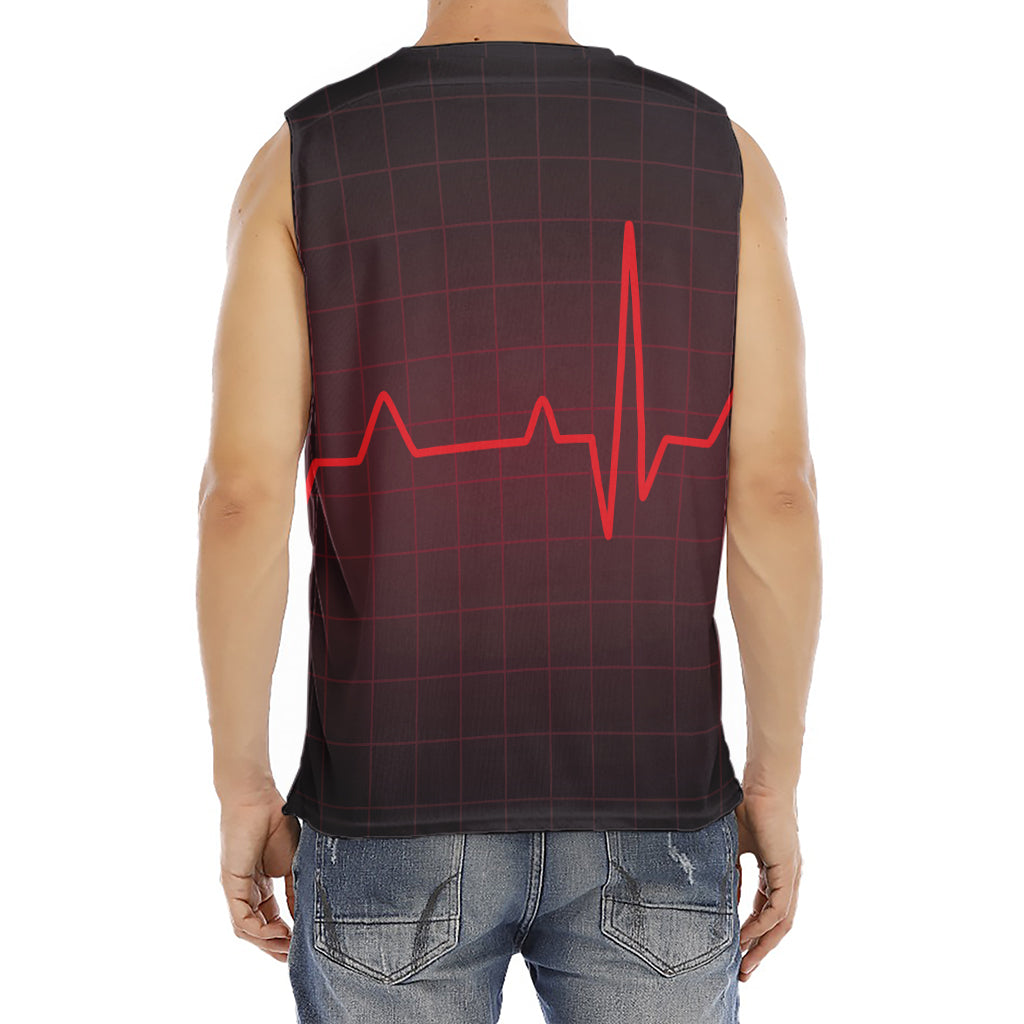 Red Heartbeat Print Men's Fitness Tank Top